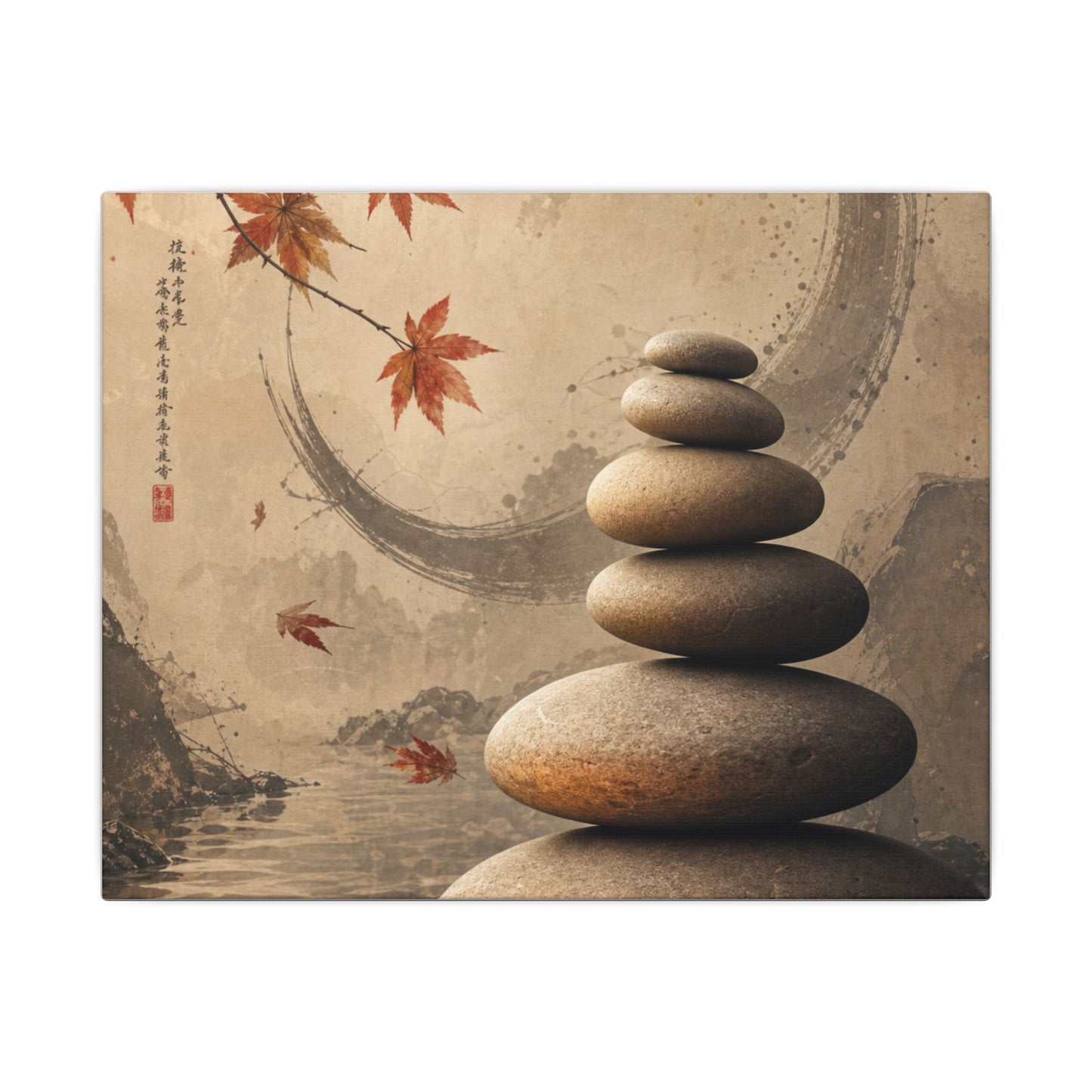 Japandi River Stones in Candlelight | Japanese Pattern Canvas Art