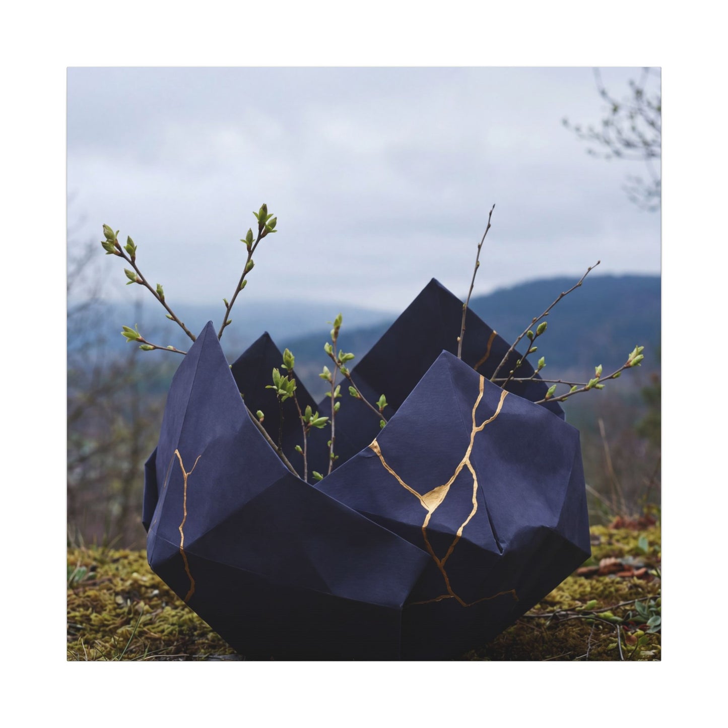 Paper Fold Canvas Art | Spring Kintsugi Gold Repair Art
