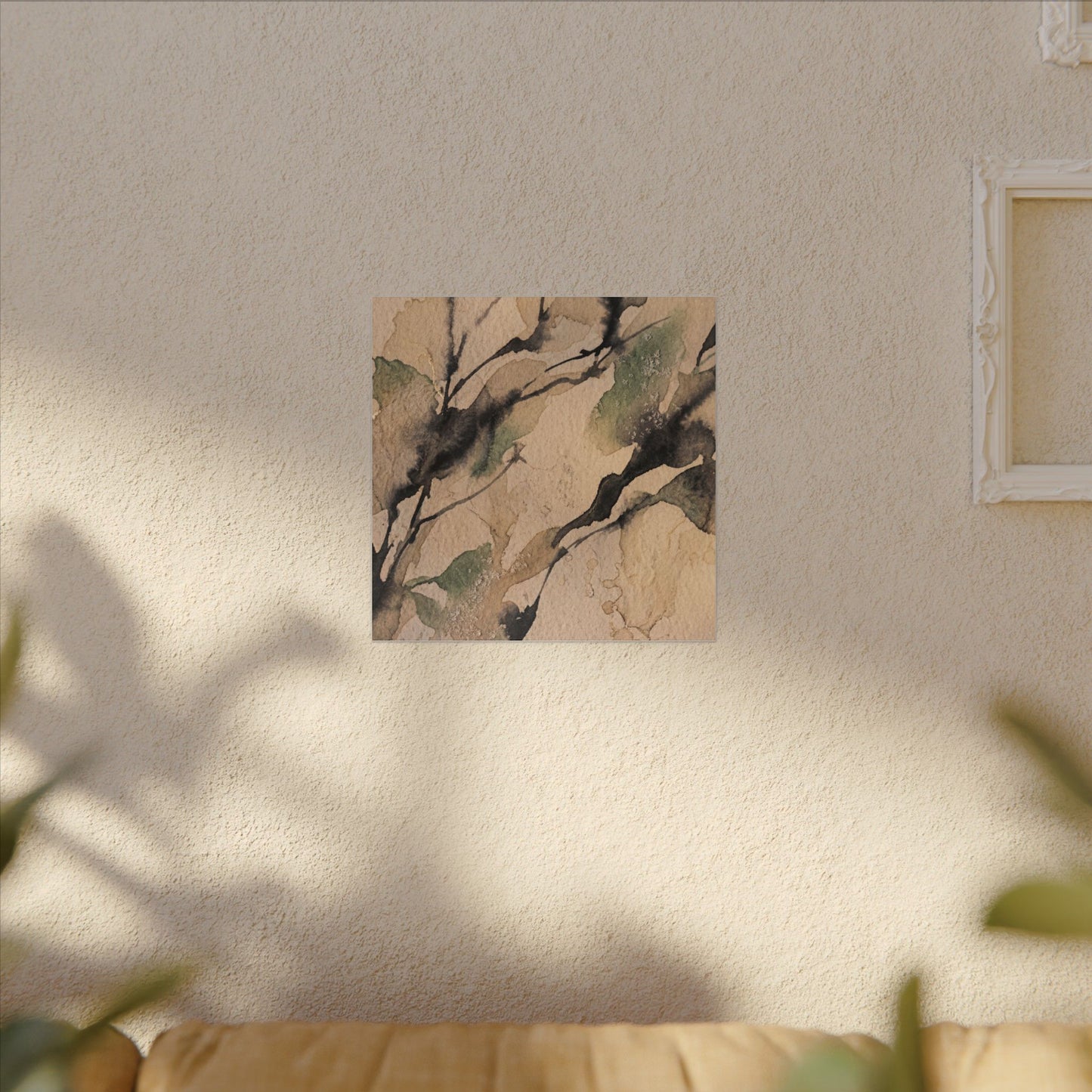 Japandi Shadow Play in Golden Hour | Watercolor Canvas Art