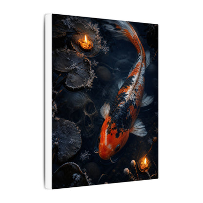 Koi Pond Canvas Art | Winter Dark Japandi Shadow Zen Art