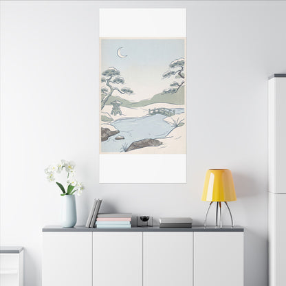 Japandi Moonlit Garden in Moonlight | Minimal Line Canvas Art