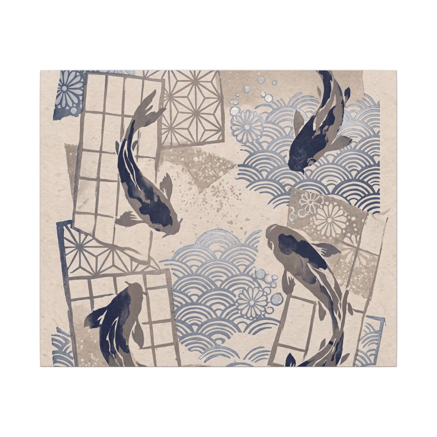 Earthy Koi Pond Canvas Art - Japanese Pattern Japandi