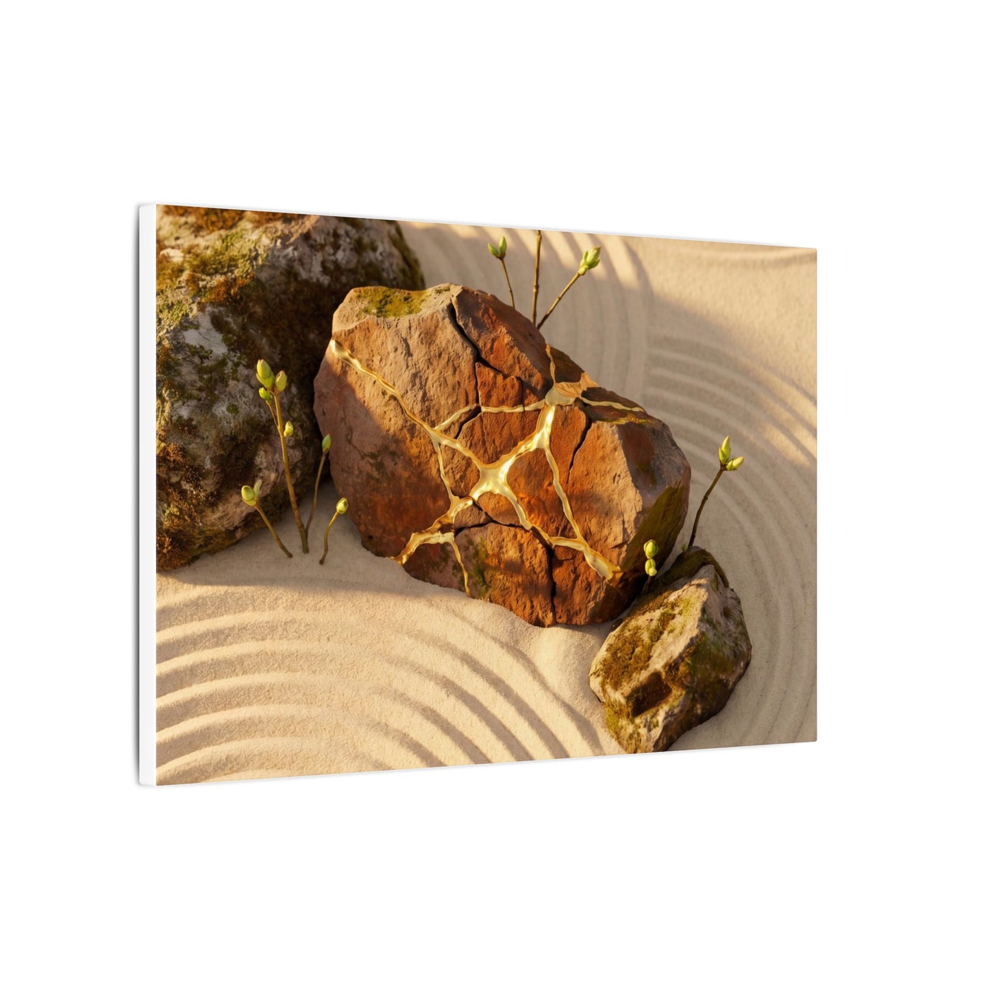 Kanso Rock Garden Canvas Art - Kintsugi Crackle Gold