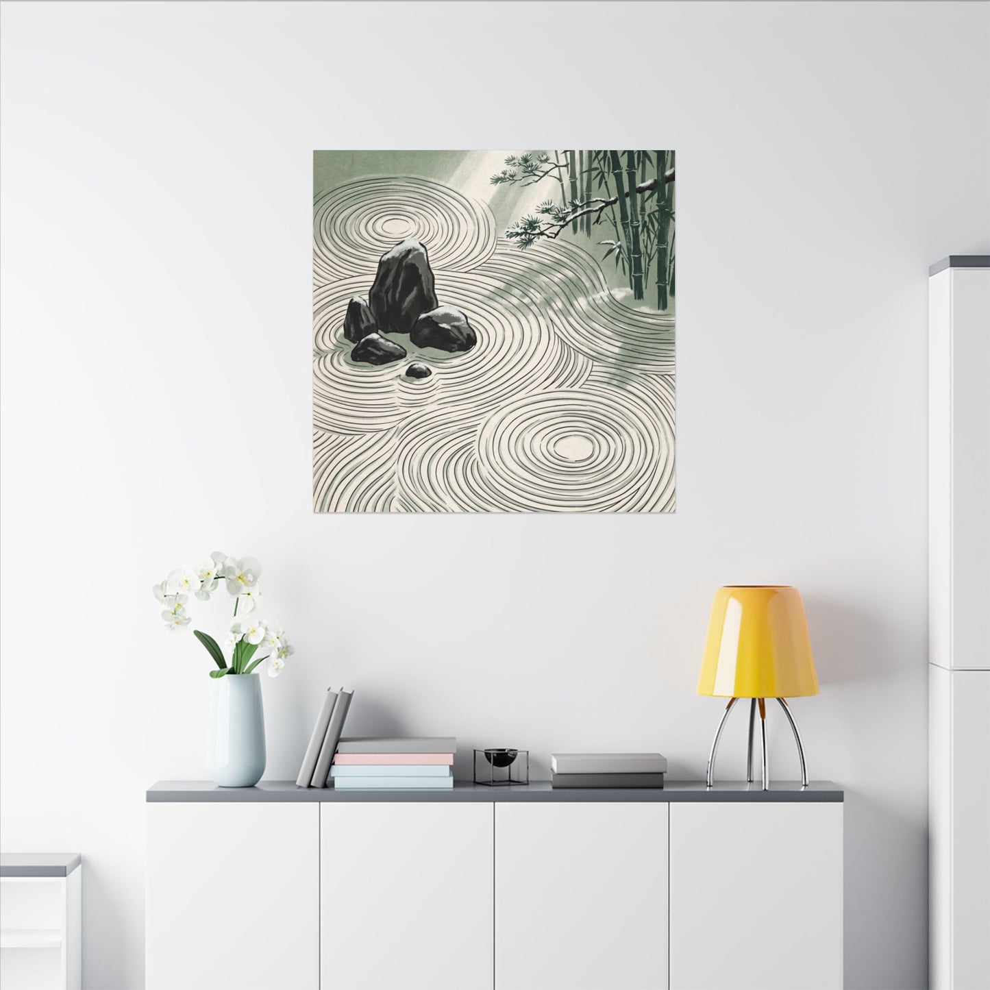 Shibui Rock Garden Canvas Art - Zen Ukiyo E Inspired
