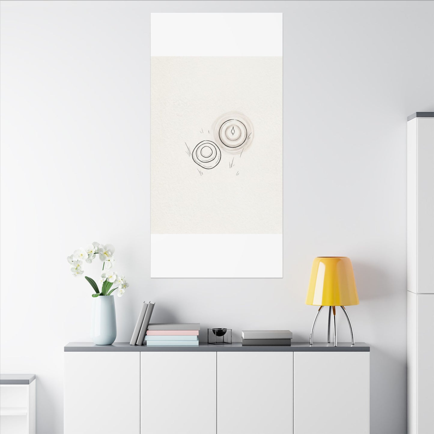 River Stones Canvas Art | Winter Japandi Minimal Line Art