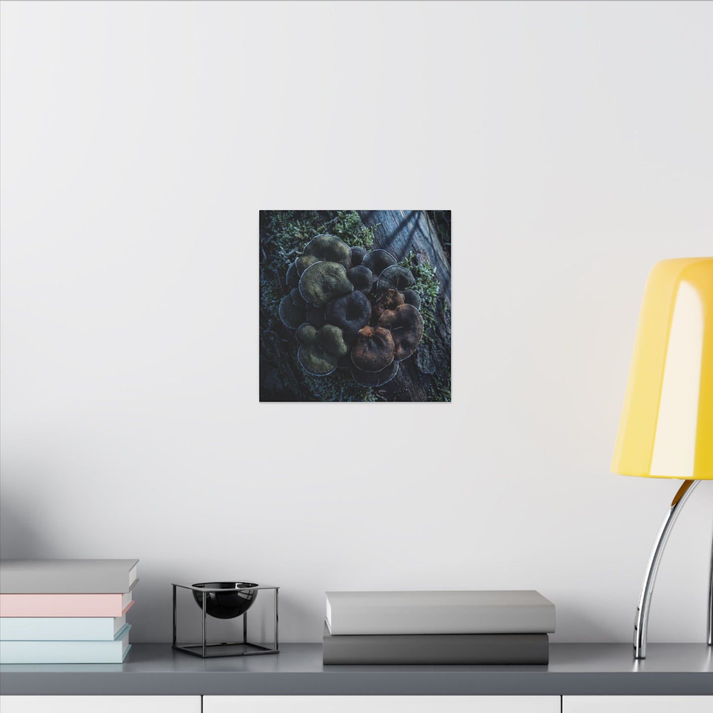 Wild Mushrooms Moody Minimal Canvas Art | Moody Dark Japandi Art