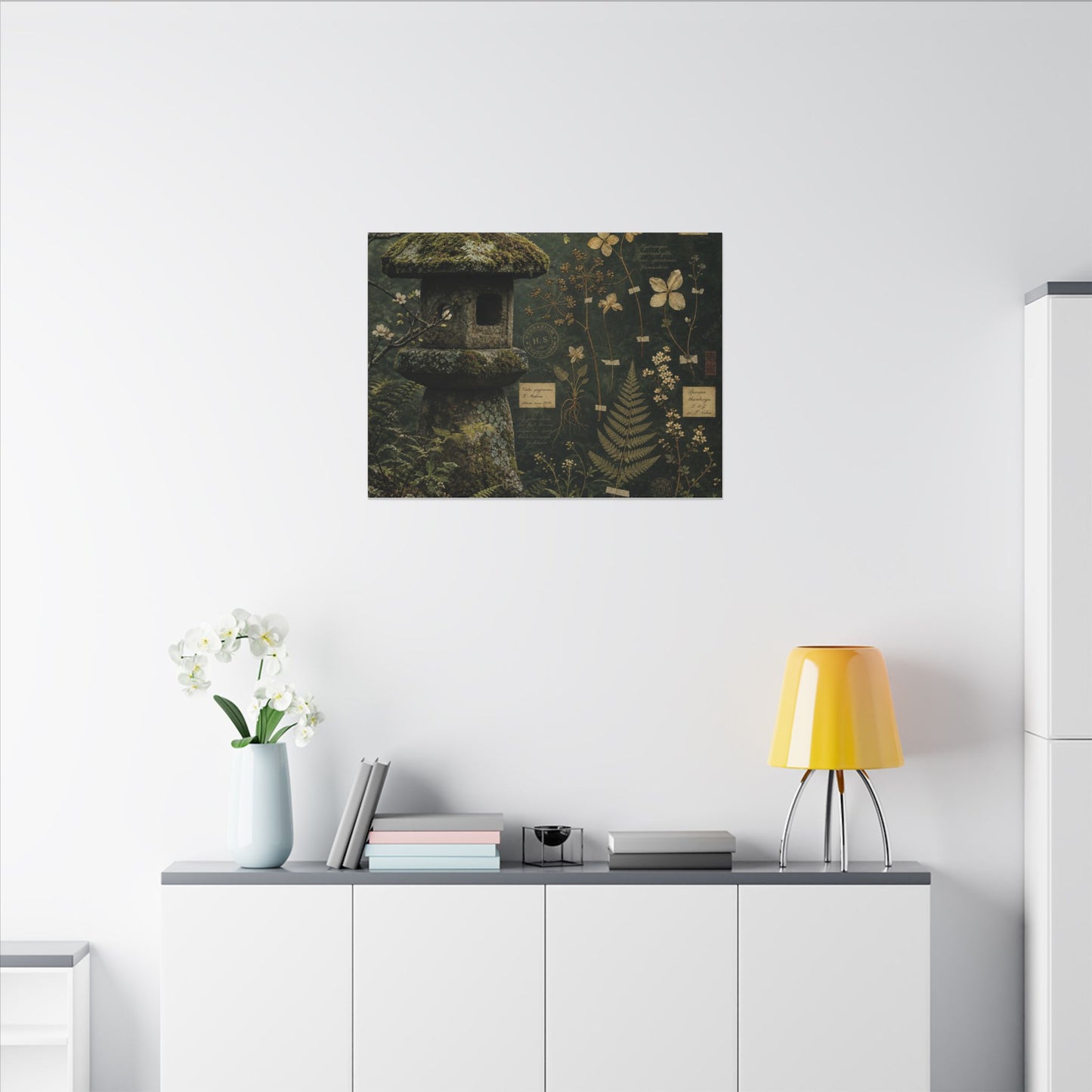 Spring Stone Lantern Herbarium Canvas Art | Nostalgic Decor