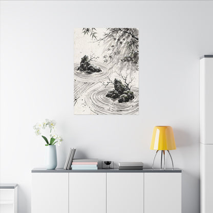 Rock Garden Canvas Art | Winter Zen Sumi E Art