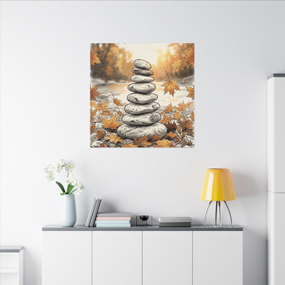 Earthy River Stones Canvas Art - Minimal Line Japandi