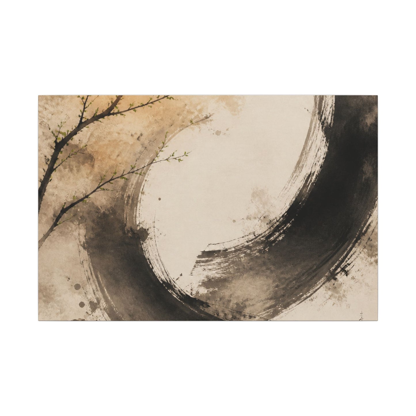 Japandi Ink Brushstroke in Golden Hour | Watercolor Canvas Art