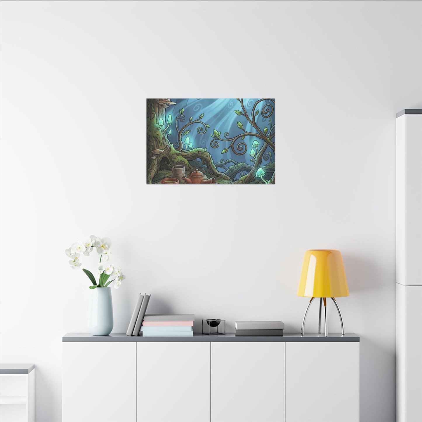 Spring Tea Ceremony Forest Whimsy Canvas Art | Cozy Decor