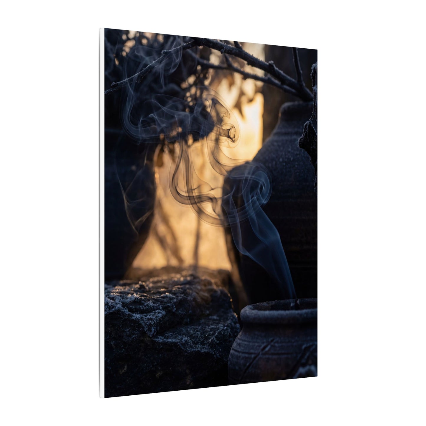 Incense Smoke Canvas Art | Winter Dark Japandi Shadow Zen Art