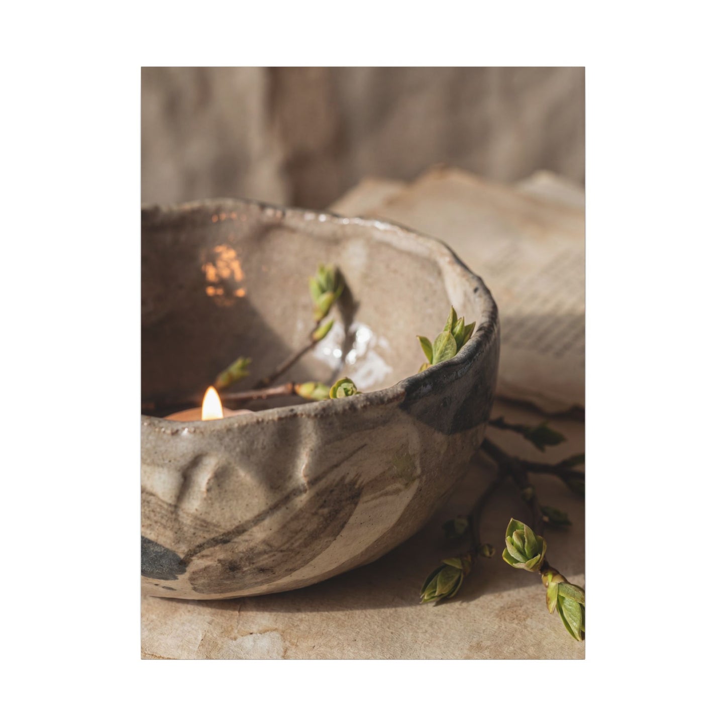 Candlelight Ceramic Bowl Canvas Art - Japandi Ma