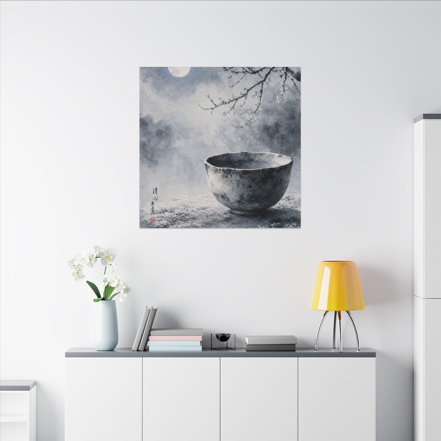 Seijaku Ceramic Bowl Canvas Art - Zen Sumi E