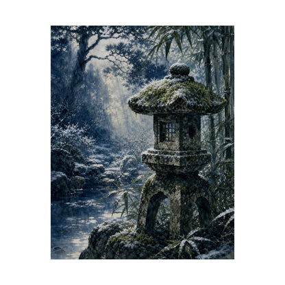 Zen Stone Lantern in Dappled | Sumi E Wall Art Print