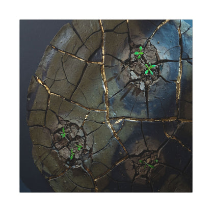 Dark Japandi Cracked Earth in Moonlight | Moody Minimal Canvas Art