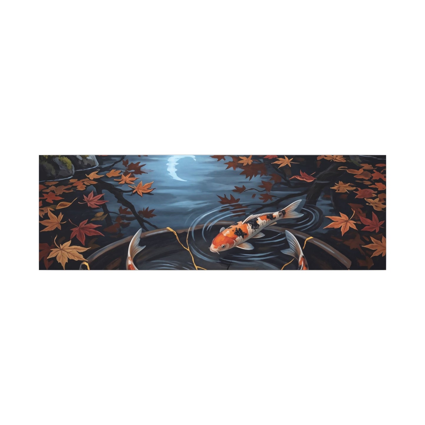 Koi Pond Canvas Art | Autumn Kintsugi Gold Repair Art
