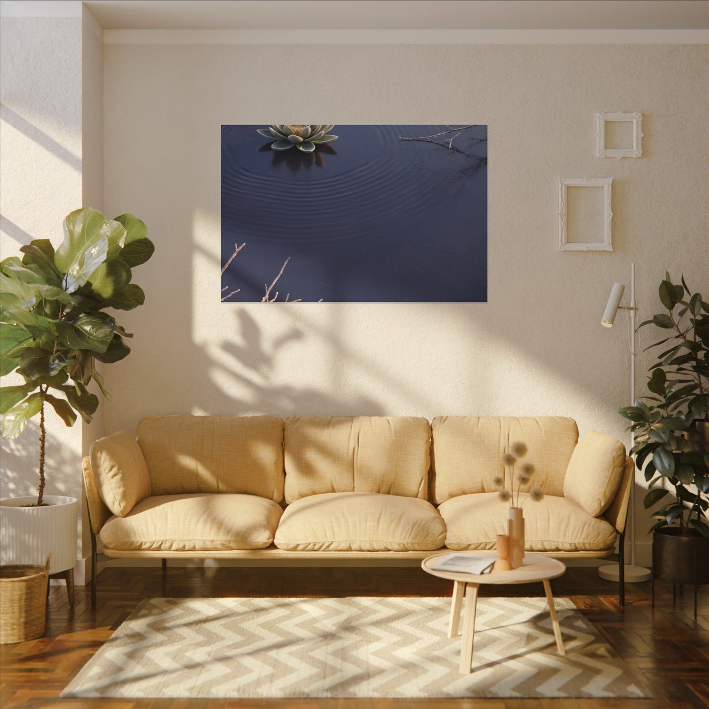 Lotus Flower Canvas Art | Winter Zen Karesansui Art