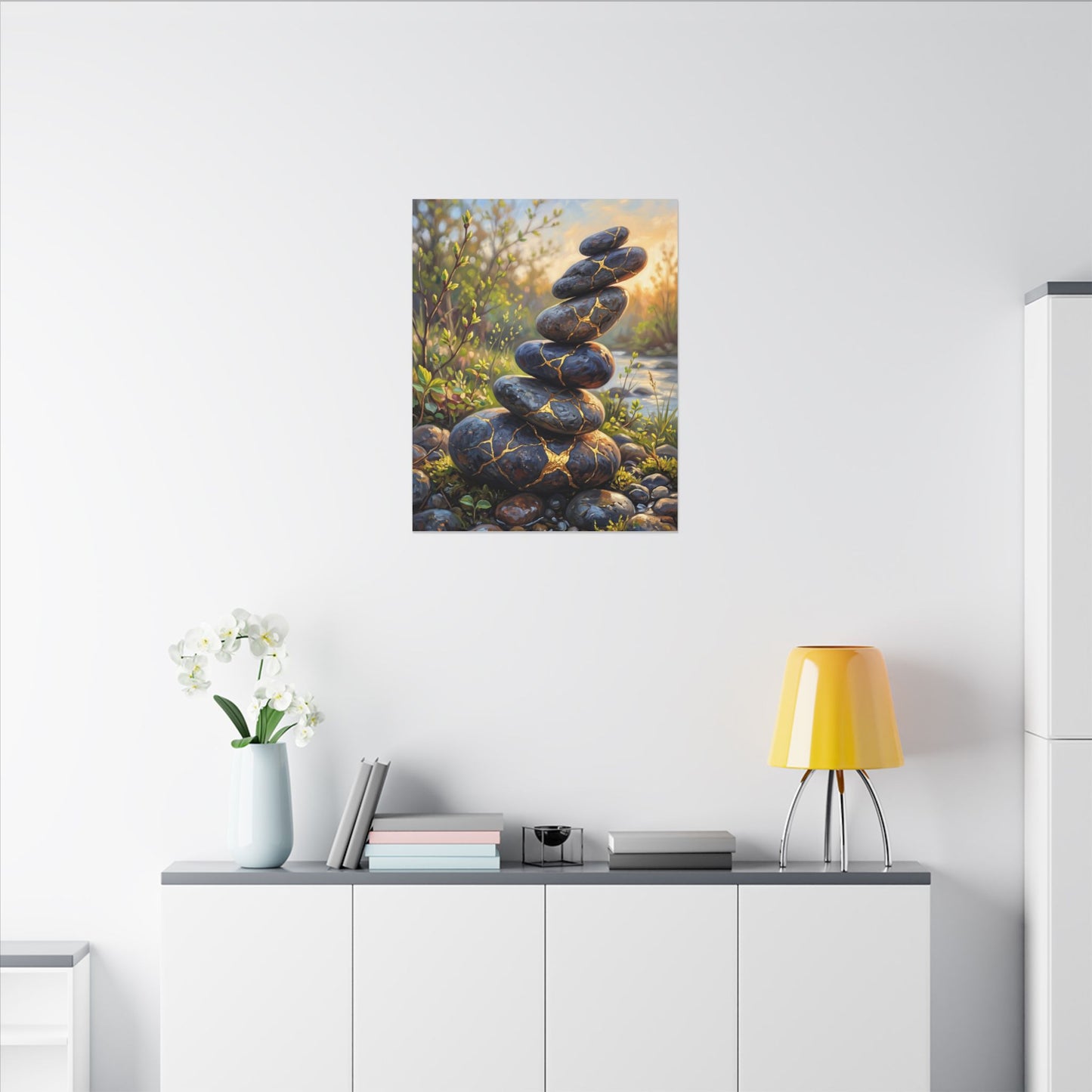 Spring River Stones Gold Repair Canvas Art | Healing Decor