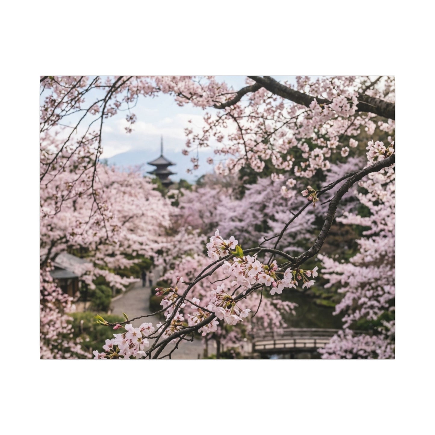 Cherry Blossom Winter Canvas Art | Dark Japandi Luxurious Design