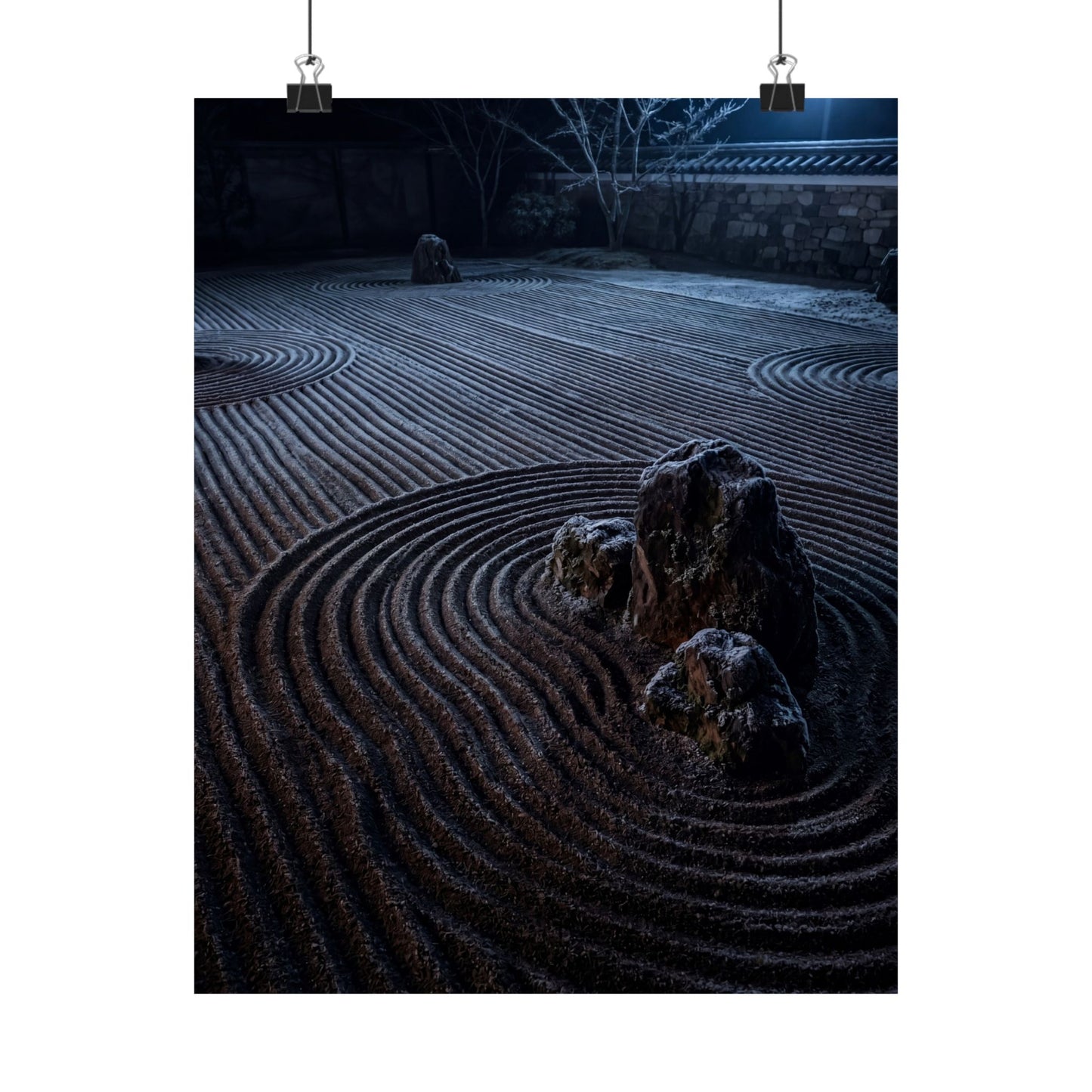 Bold Rock Garden Wall Art Print - Moody Minimal Dark Japandi