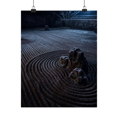 Bold Rock Garden Wall Art Print - Moody Minimal Dark Japandi