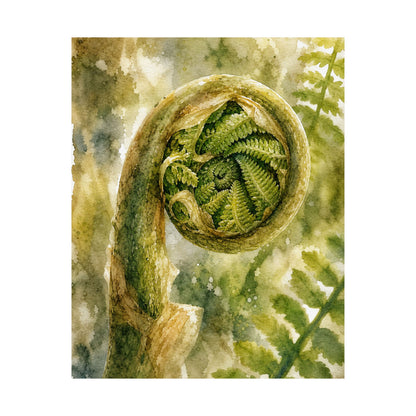 Elegant Fern Unfurling Wall Art Print - Watercolor Japandi