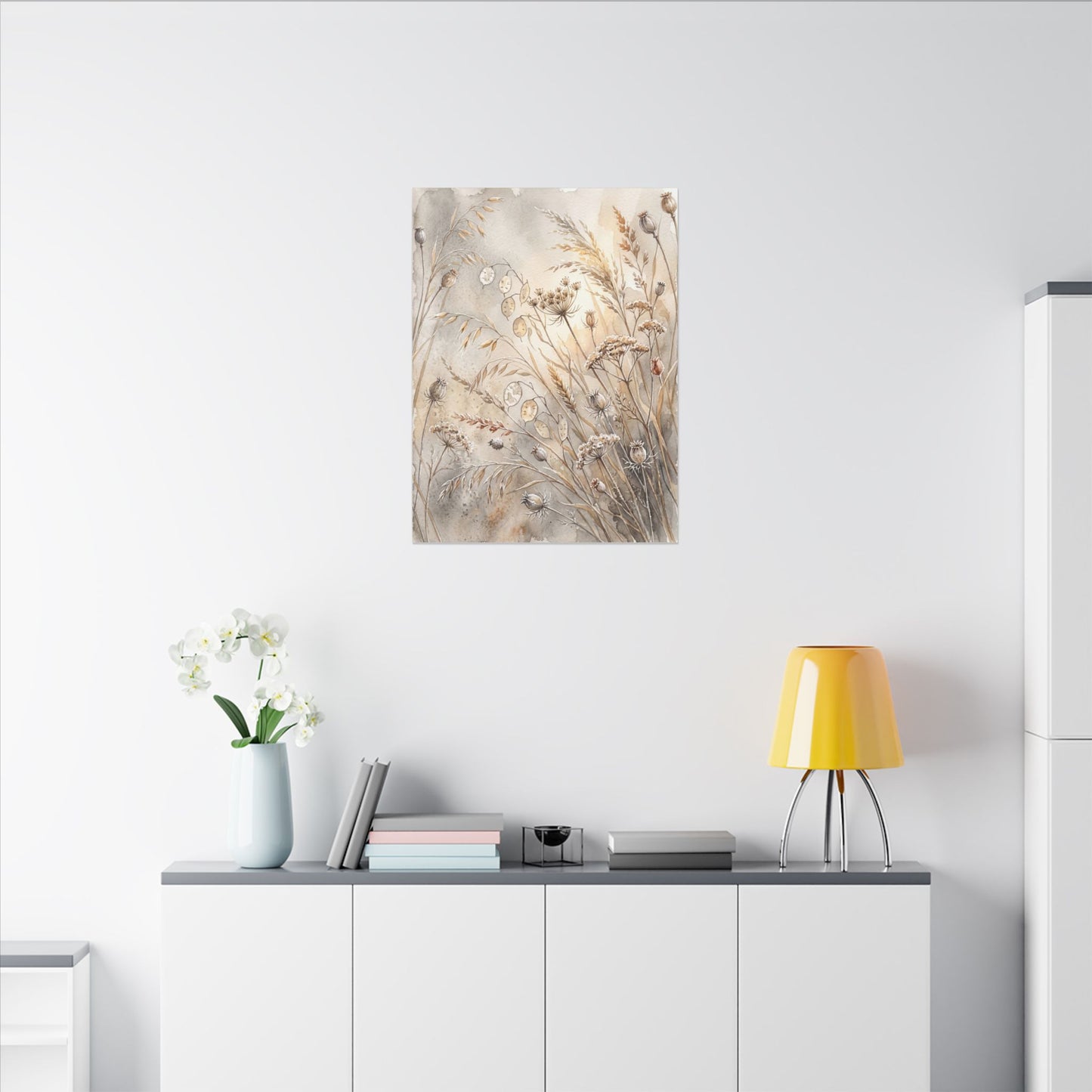Winter Dried Flowers Watercolor Canvas Art | Warm Decor