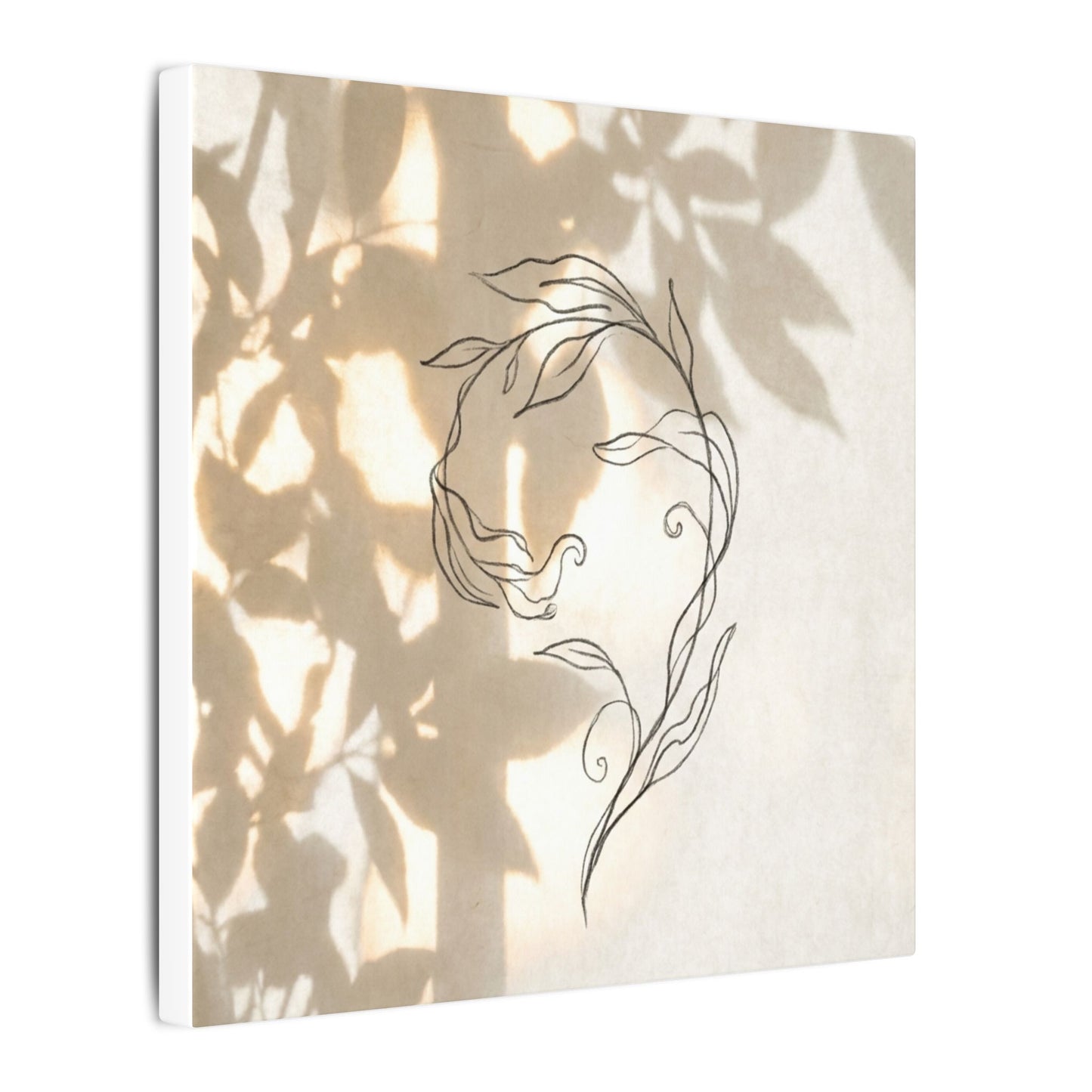 Warm Shoji Screen Canvas Art - Minimal Line Japandi