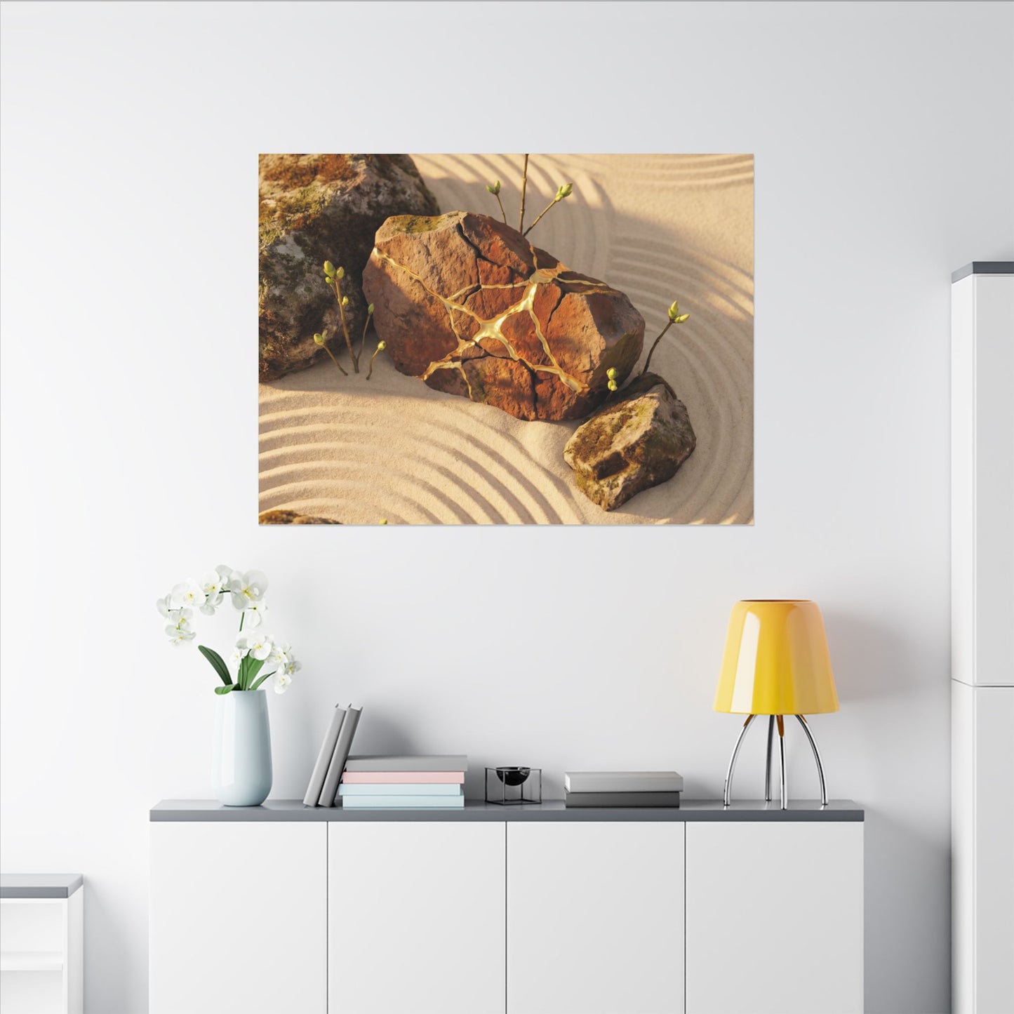 Kanso Rock Garden Canvas Art - Kintsugi Crackle Gold