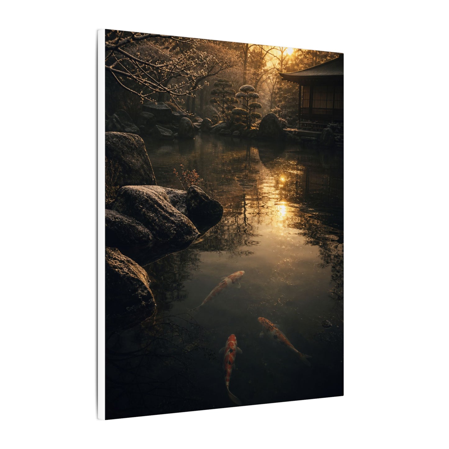 Winter Koi Pond Shadow Zen Canvas Art | Bold Decor
