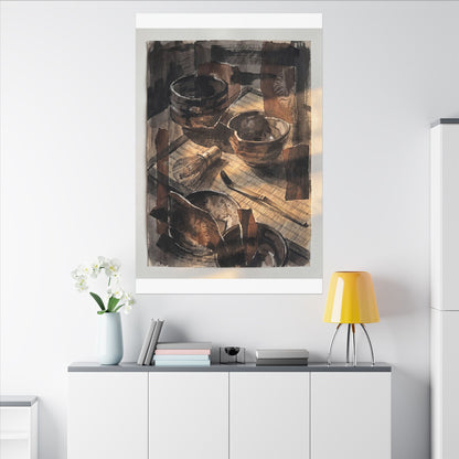 Tea Ceremony Charcoal Ink Canvas Art | Luxurious Dark Japandi Art