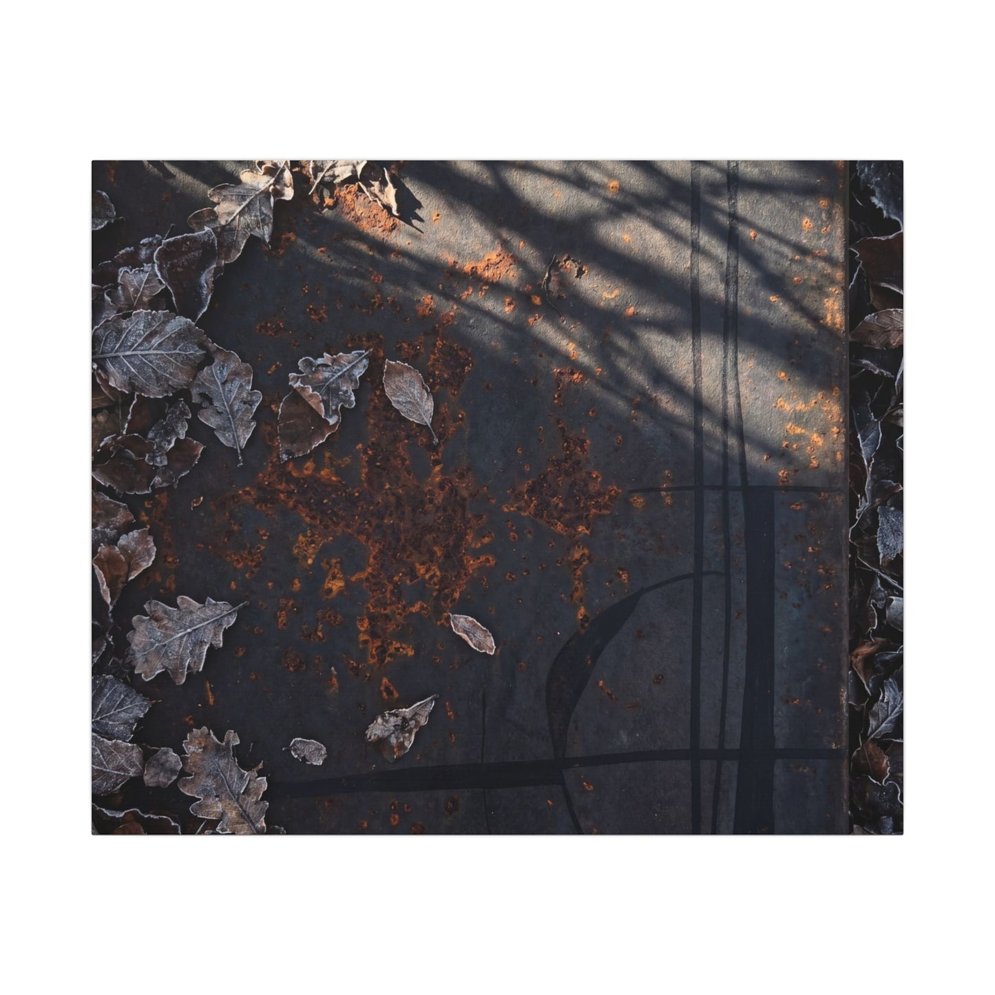 Shibui Rust Patina Canvas Art - Dark Japandi Charcoal Ink