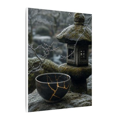 Stone Lantern Canvas Art | Winter Kintsugi Gold Repair Art