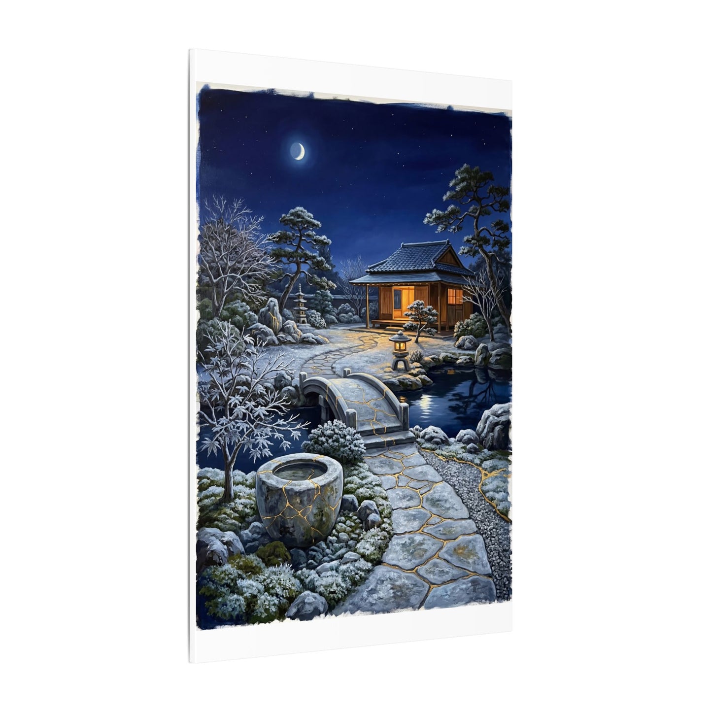 Moonlit Garden Winter Canvas Art | Kintsugi Artful Design