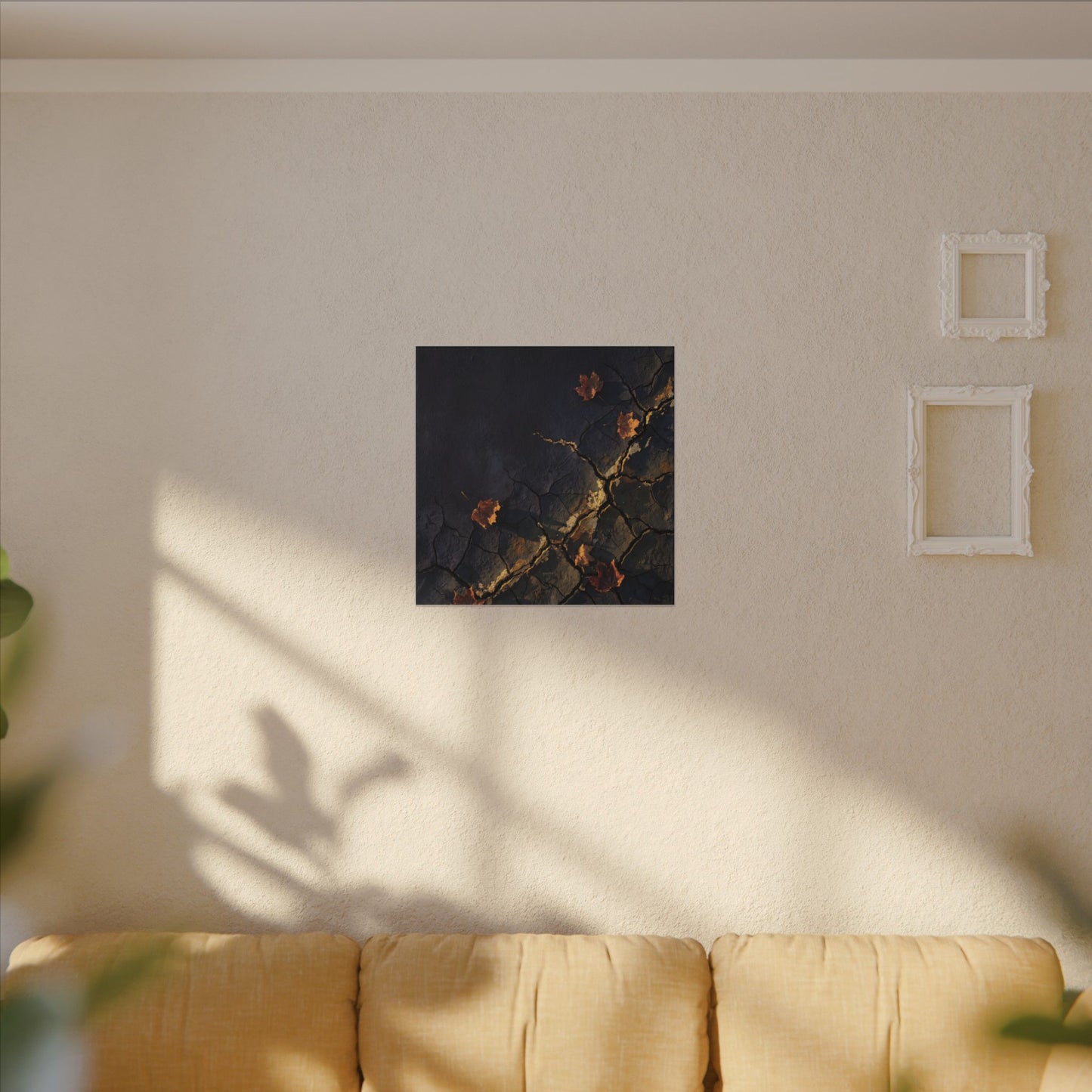 Cracked Earth Canvas Art | Autumn Dark Japandi Dark Texture Art