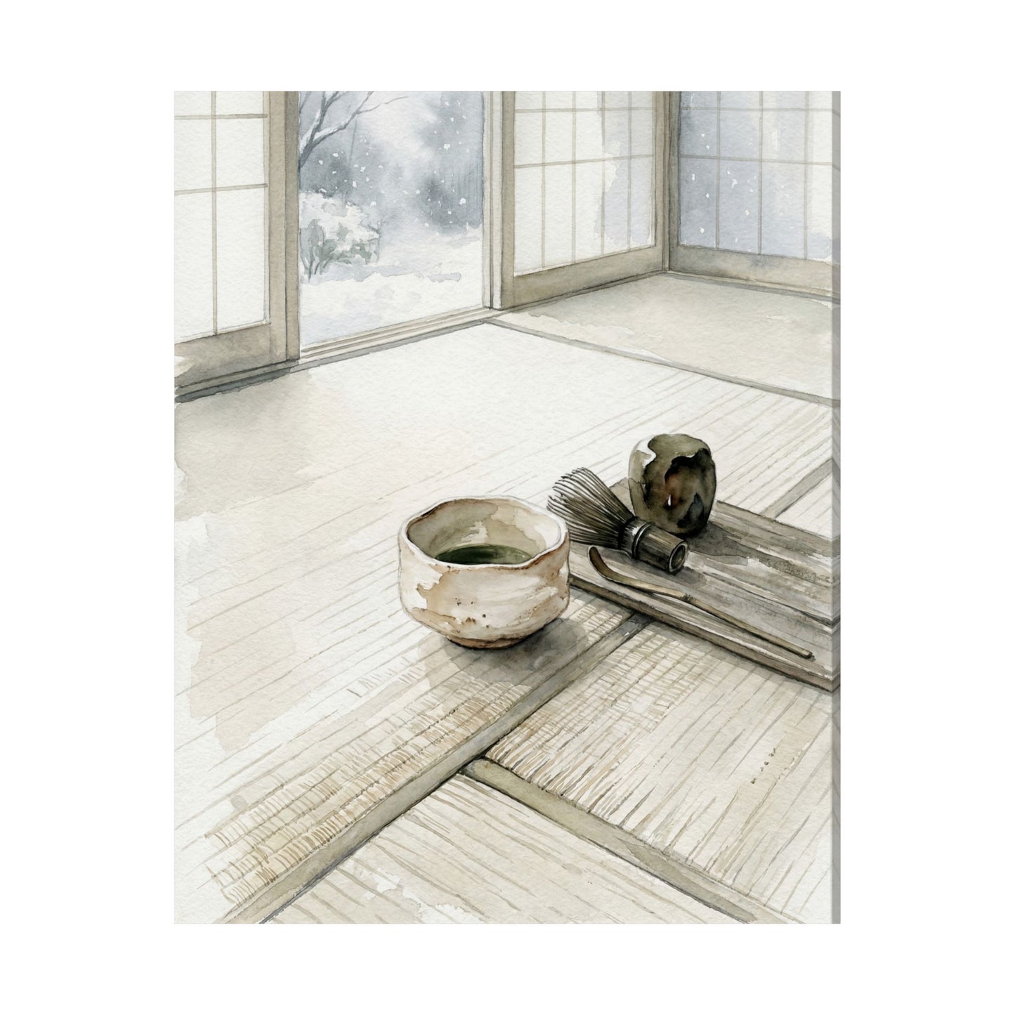 Japandi Tea Ceremony in Overcast | Watercolor Wall Art Print