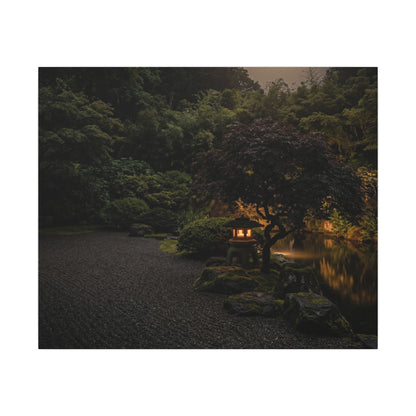 Dark Japandi Moonlit Garden in Golden Hour | Moody Minimal Canvas Art