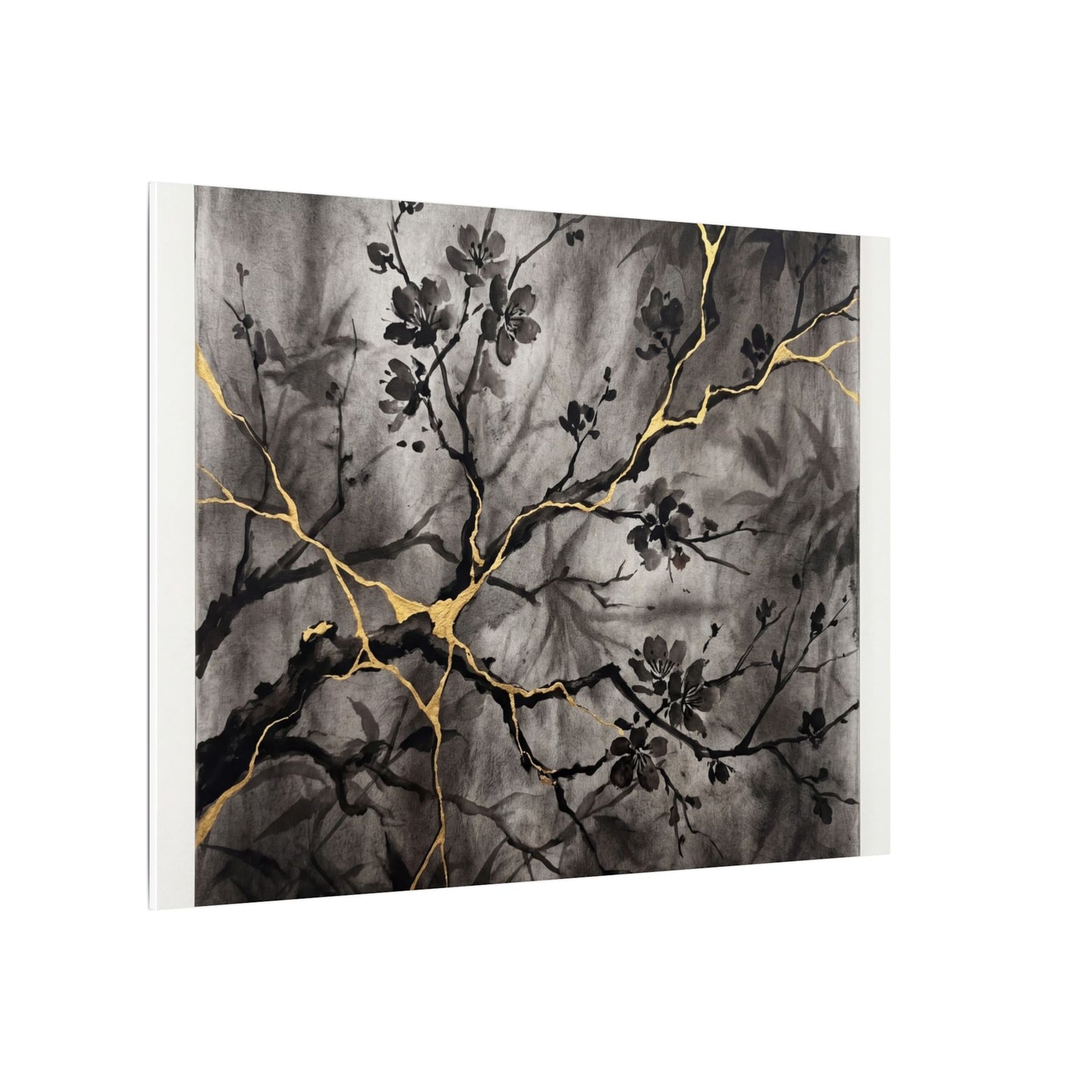 Kanso Cherry Blossom Canvas Art - Kintsugi Crackle Gold