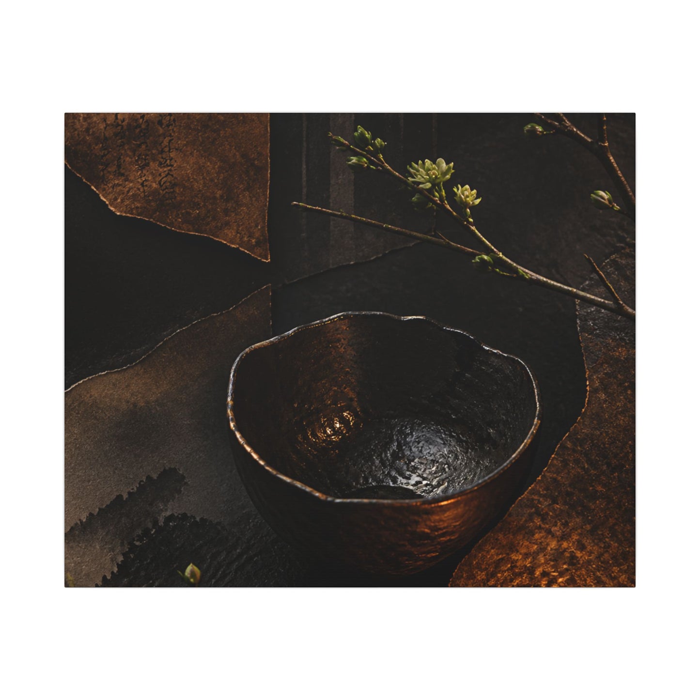 Atmospheric Ceramic Bowl Canvas Art - Shadow Zen Dark Japandi