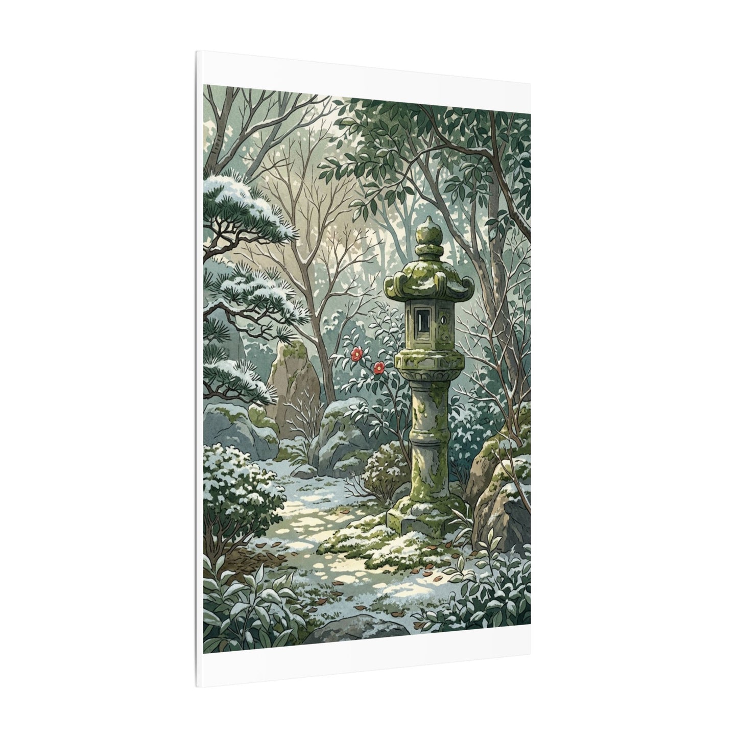Stone Lantern Winter Canvas Art | Japandi Warm Design