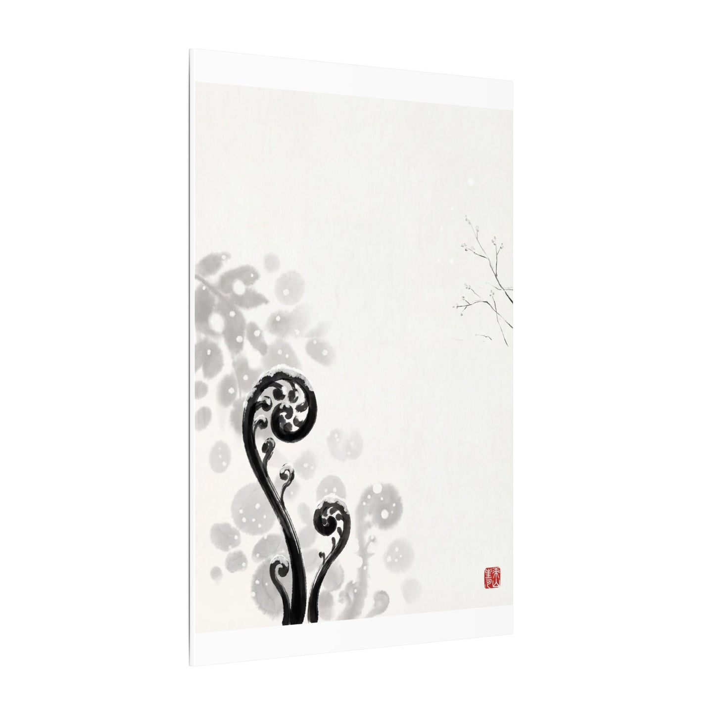 Winter Fern Unfurling Ukiyo E Inspired Canvas Art | Peaceful Decor