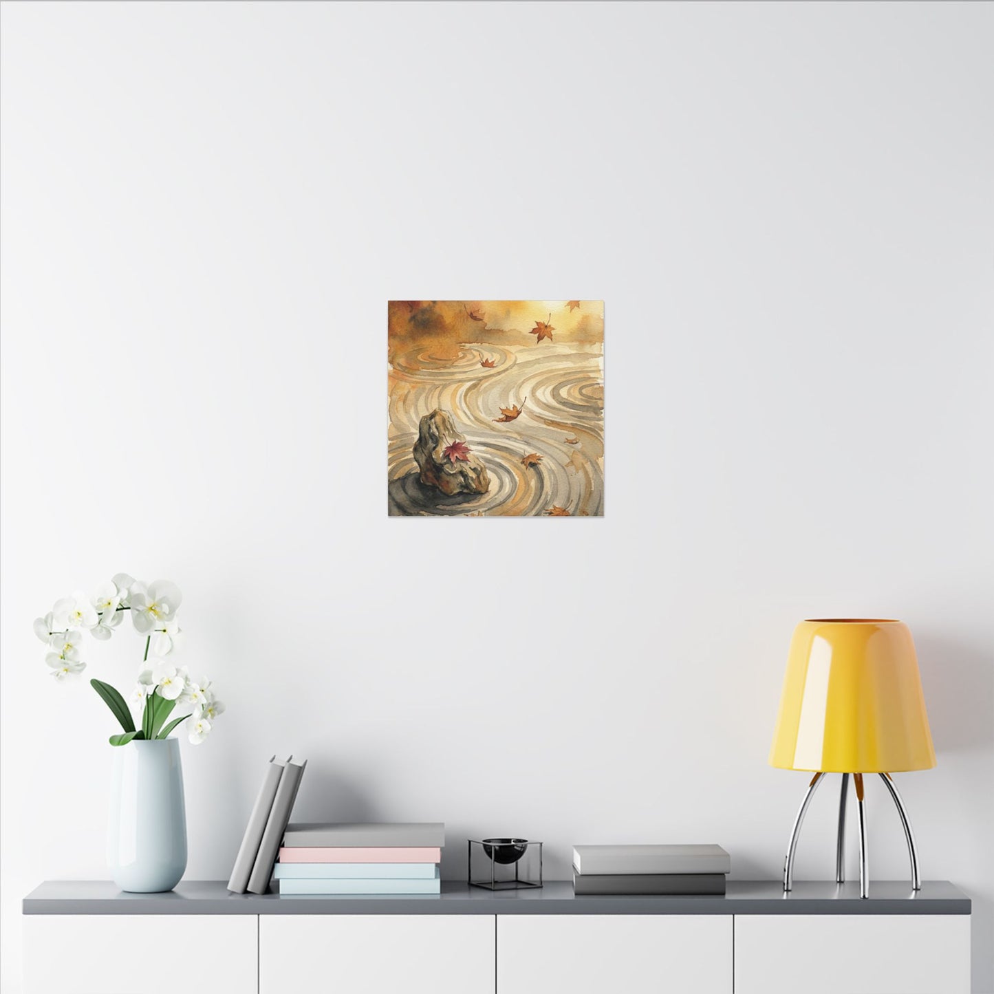 Autumn Rock Garden Watercolor Canvas Art | Neutral Decor