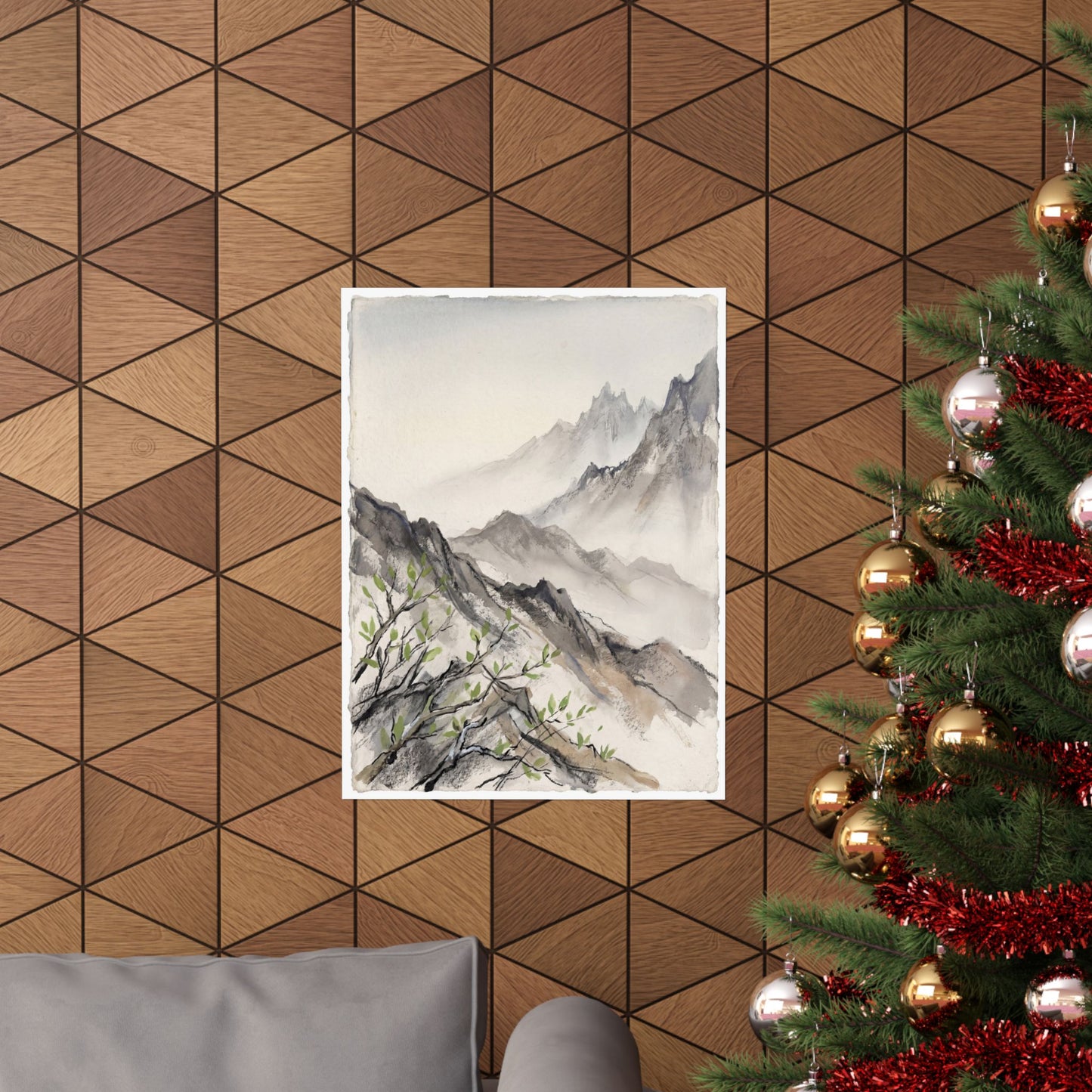 Mountain Mist Spring Wall Art Print | Japandi Elegant Design