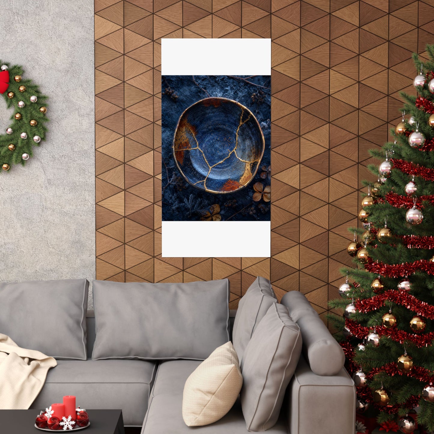 Fukinsei Ceramic Bowl Wall Art Print - Kintsugi Crackle Gold