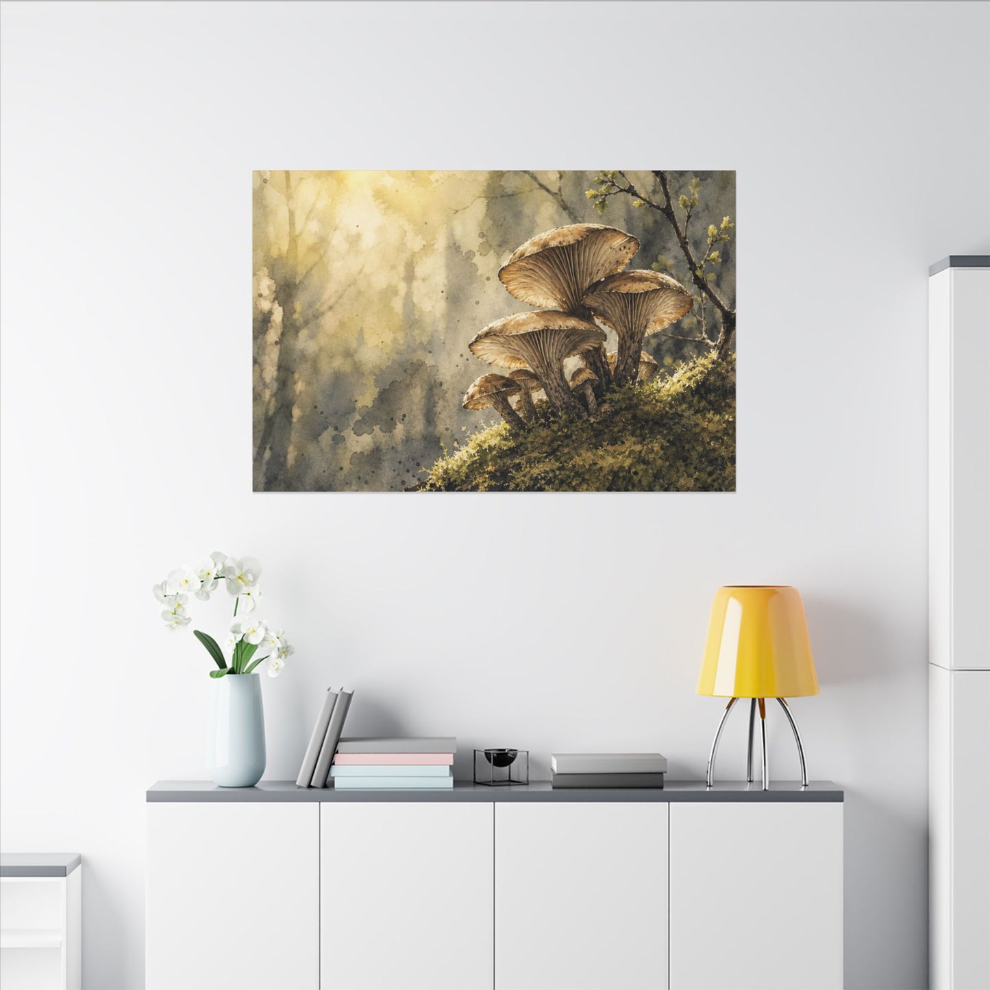 Wild Mushrooms Canvas Art | Spring Japandi Watercolor Art