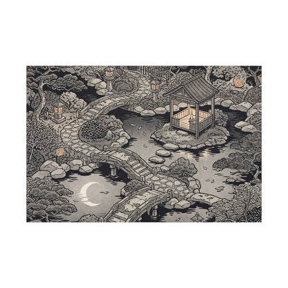 Moonlit Garden Ukiyo E Inspired Canvas Art | Serene Zen Art Art Print