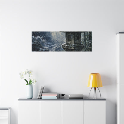 Zen Stone Lantern in Dappled | Sumi E Canvas Art