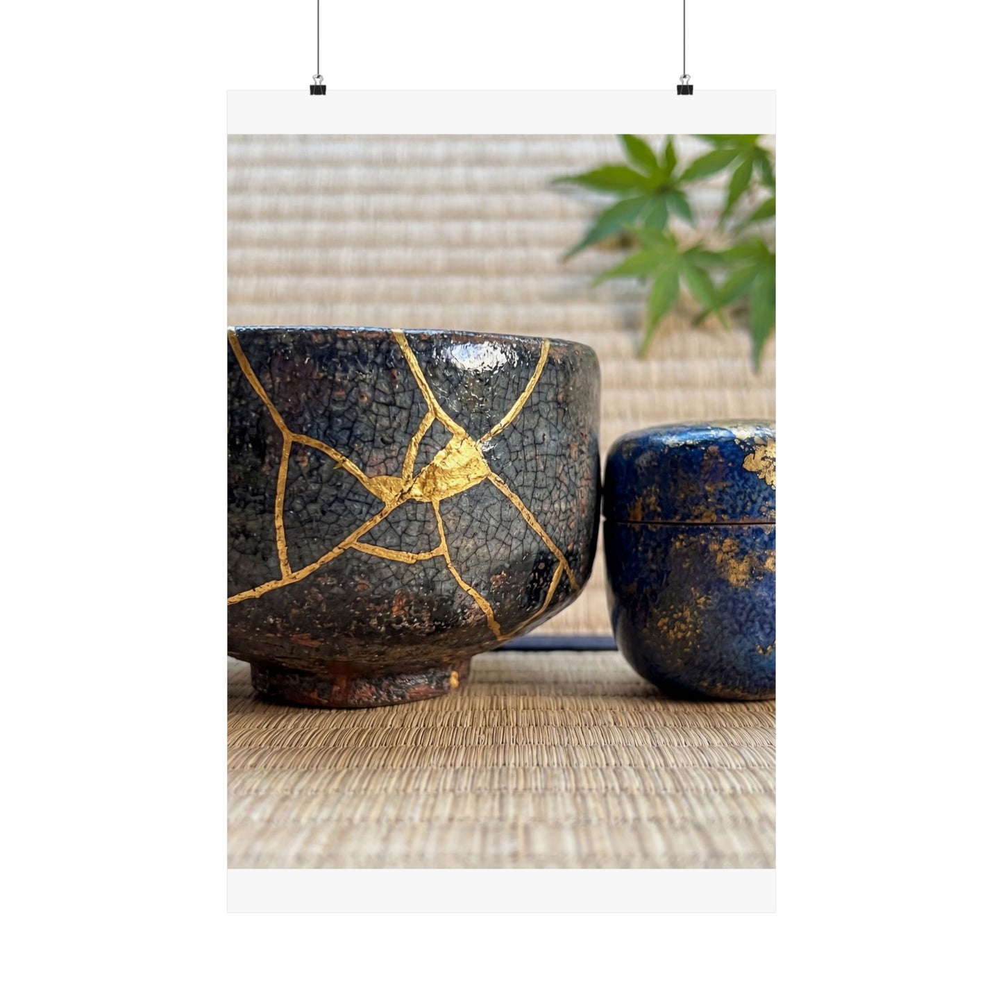Kintsugi Tea Ceremony in Dawn | Crackle Gold Wall Art Print