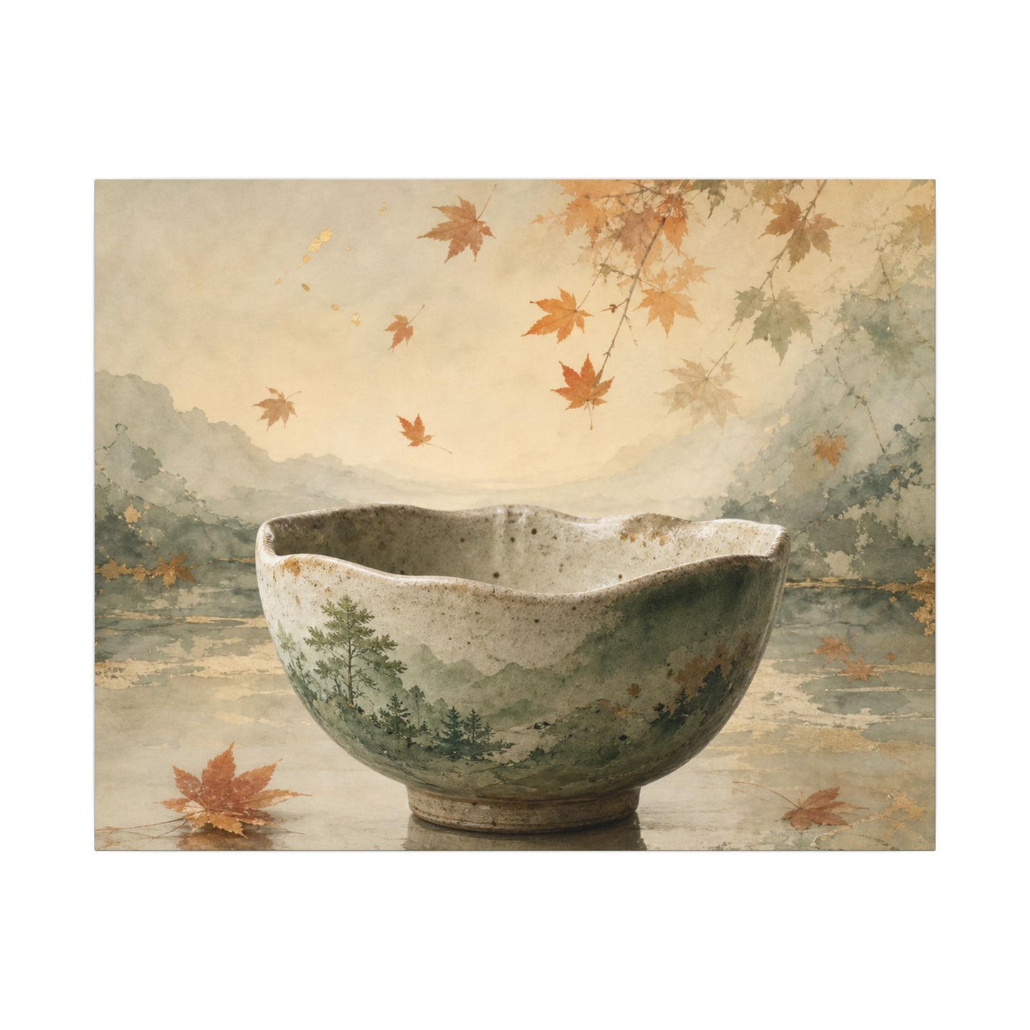 Autumn Ceramic Bowl Watercolor Canvas Art | Cozy Decor
